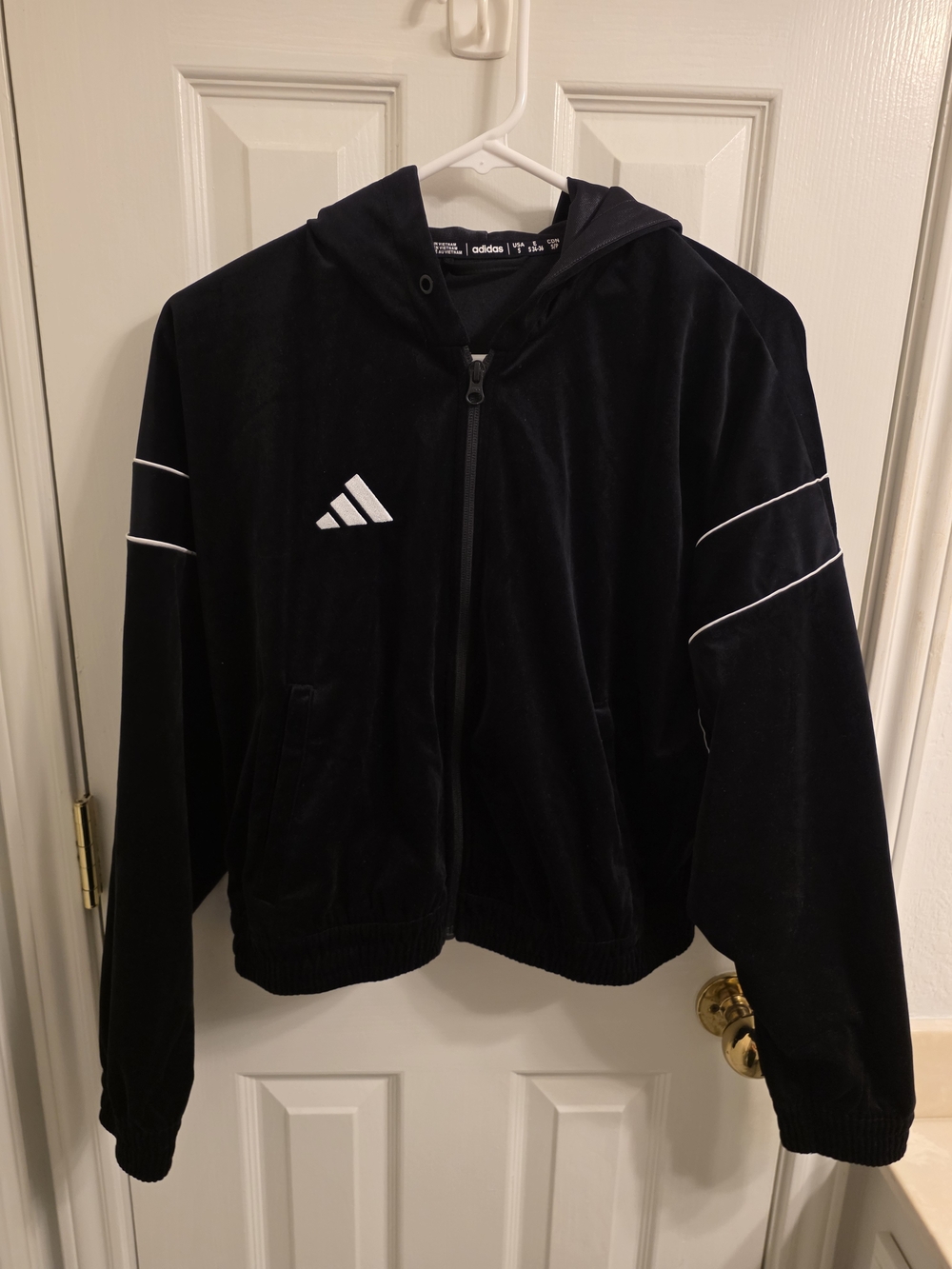 Adidas Black Velour Crop Top Hoodie Size S